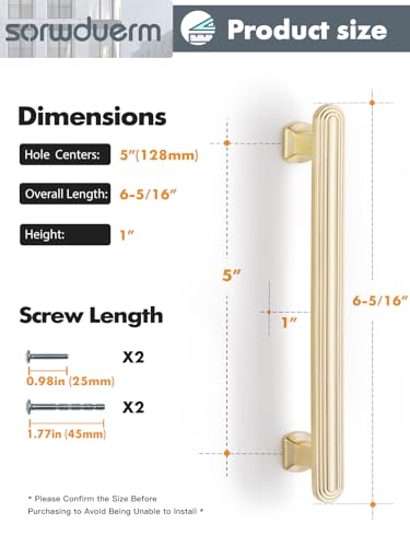 SORWDUERM SORWDUREM 5 Pack 5 Inch128mm Brushed Gold Cabinet Pulls Drawer Pulls Kitchen Hardware Cupboard Kitchen Hardware Cabinet Handles - Image 3