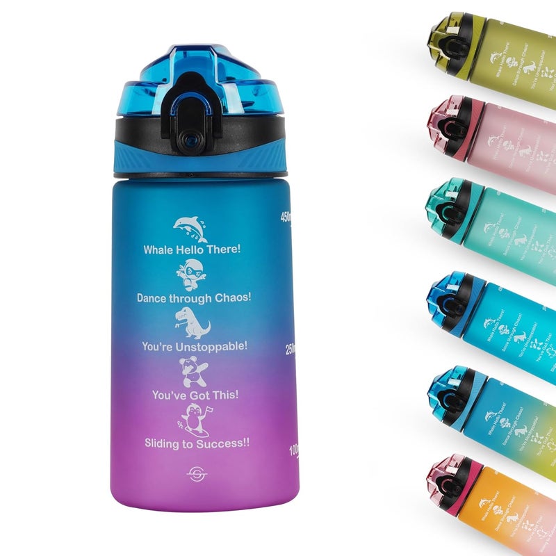 SOLARA Amazi Sipper Water Bottle for School Kids 500ml, Leakproof, Durable, BPA-Free Tritan with Motivational Time Marker, Perfect Kids Bottle for School, Home,Gifts & Outdoor, Blue Fuscia(2+ Years) - Image 1