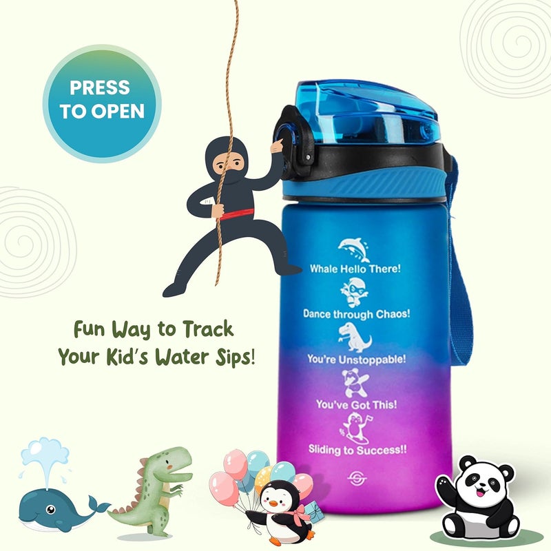 SOLARA Amazi Sipper Water Bottle for School Kids 500ml, Leakproof, Durable, BPA-Free Tritan with Motivational Time Marker, Perfect Kids Bottle for School, Home,Gifts & Outdoor, Blue Fuscia(2+ Years) - Image 5