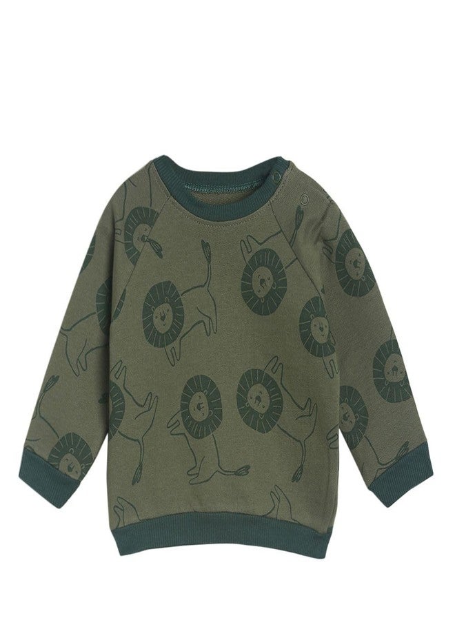miniklub Baby Round Neck Long Sleeve Knitted Cotton Olive Color Sweat Shirt (6-9M) - Image 1