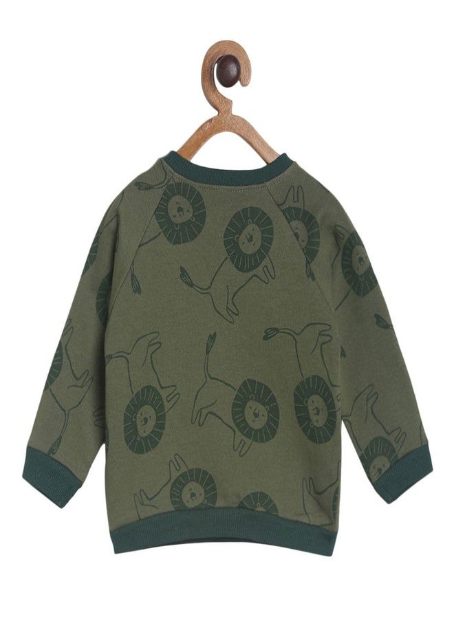 miniklub Baby Round Neck Long Sleeve Knitted Cotton Olive Color Sweat Shirt (6-9M) - Image 2