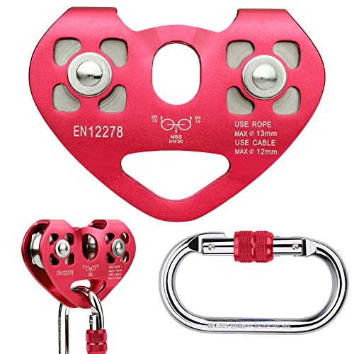 Youngneer Zipline Trolley Kit with 25kN Carabiner Double Tandem Dual Pulley for 1/4 5/16 3/8 1/2 Cable for Backyard Zipline Climbing Rescue 30KN 6700LBS … - Image 1