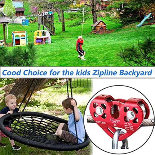 Youngneer Zipline Trolley Kit with 25kN Carabiner Double Tandem Dual Pulley for 1/4 5/16 3/8 1/2 Cable for Backyard Zipline Climbing Rescue 30KN 6700LBS … - Image 3