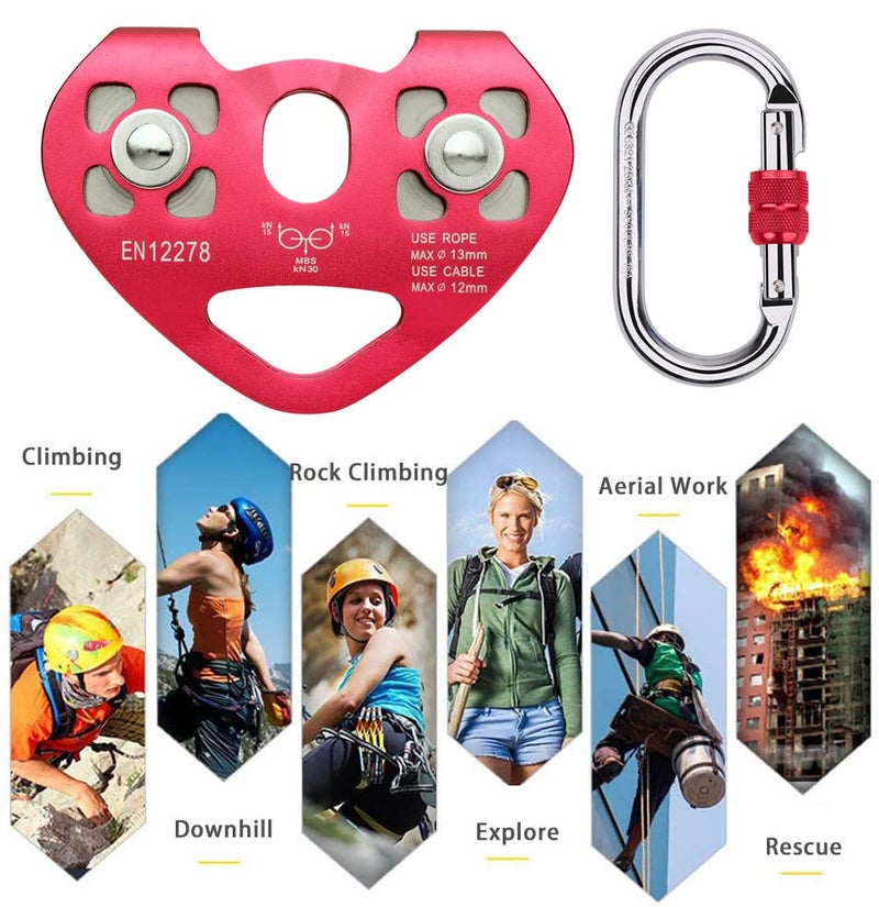 Youngneer Zipline Trolley Kit with 25kN Carabiner Double Tandem Dual Pulley for 1/4 5/16 3/8 1/2 Cable for Backyard Zipline Climbing Rescue 30KN 6700LBS … - Image 5