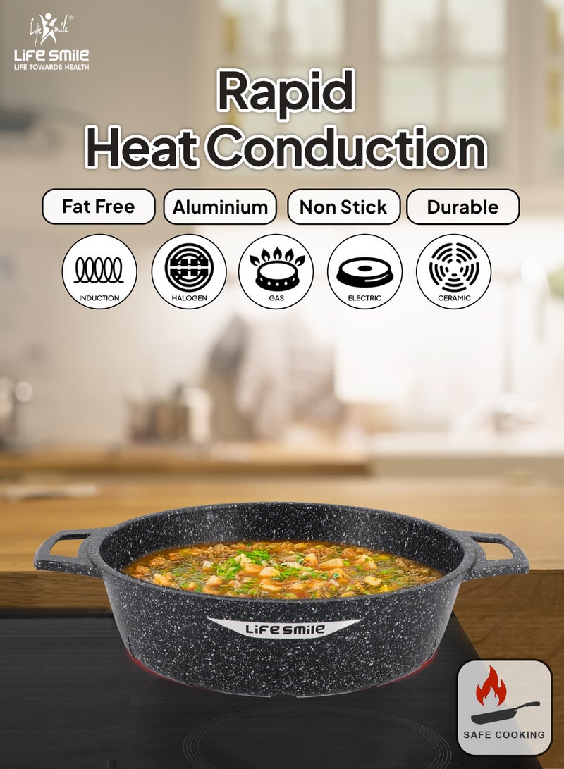 Life Smile 32cm Granite Non-Stick Shallow Pot with Glass Lid | Induction Bottom | Multi-Layer Granite Coating | 5.8L Capacity - Image 5