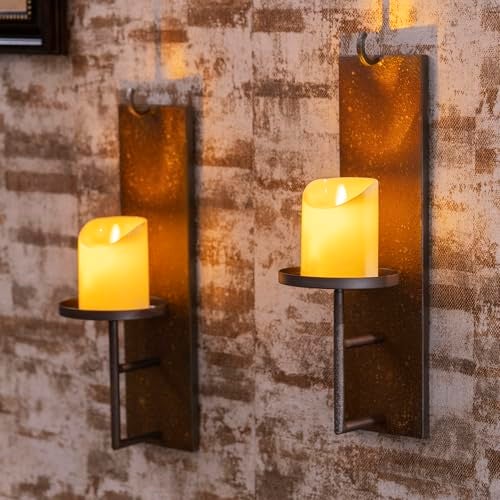 Woparty Set of 2 Vintage Wall Candle Sconce, Distressed Iron Metal, 15.6 x 3.9 inches, Rustic Farmhouse Style - Image 5