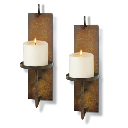 Woparty Set of 2 Vintage Wall Candle Sconce, Distressed Iron Metal, 15.6 x 3.9 inches, Rustic Farmhouse Style - Image 1