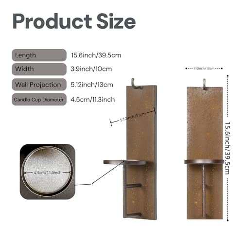 Woparty Set of 2 Vintage Wall Candle Sconce, Distressed Iron Metal, 15.6 x 3.9 inches, Rustic Farmhouse Style - Image 3