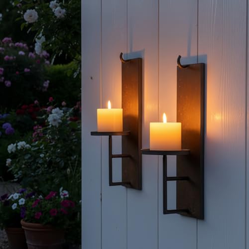 Woparty Set of 2 Vintage Wall Candle Sconce, Distressed Iron Metal, 15.6 x 3.9 inches, Rustic Farmhouse Style - Image 2