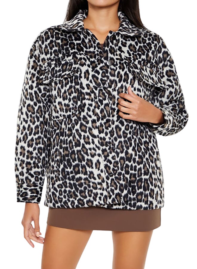 FOREVER 21 Faux Suede Leopard Print Shacket  - Image 1
