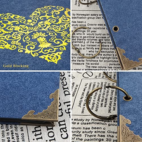 ADVcer Photo Album DIY Scrapbook (10x10 inch 50 Pages Double Sided) Vintage Hardcover Three-Ring Binder Picture Booth Albums with 6 Colors 408pcs Self Adhesive Photos Corners for Memory Keep (Blue) - Image 2