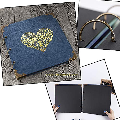 ADVcer Photo Album DIY Scrapbook (10x10 inch 50 Pages Double Sided) Vintage Hardcover Three-Ring Binder Picture Booth Albums with 6 Colors 408pcs Self Adhesive Photos Corners for Memory Keep (Blue) - Image 3