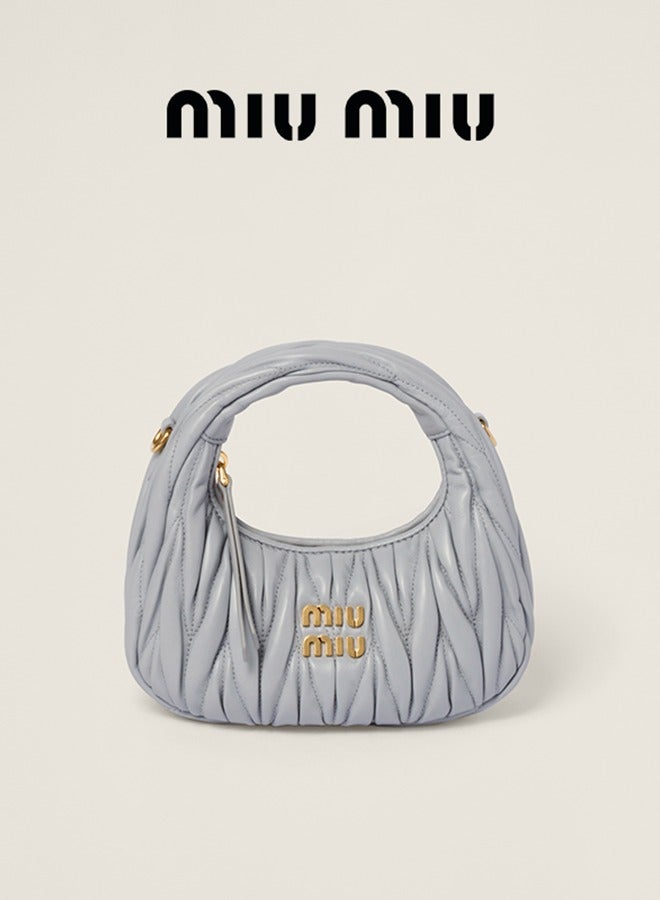Miu Miu MIU Wander Matelasse Nappa Sheepskin Hobo Mini Women's Handbag, Half Moon Bag, Women's Crossbody Bag 