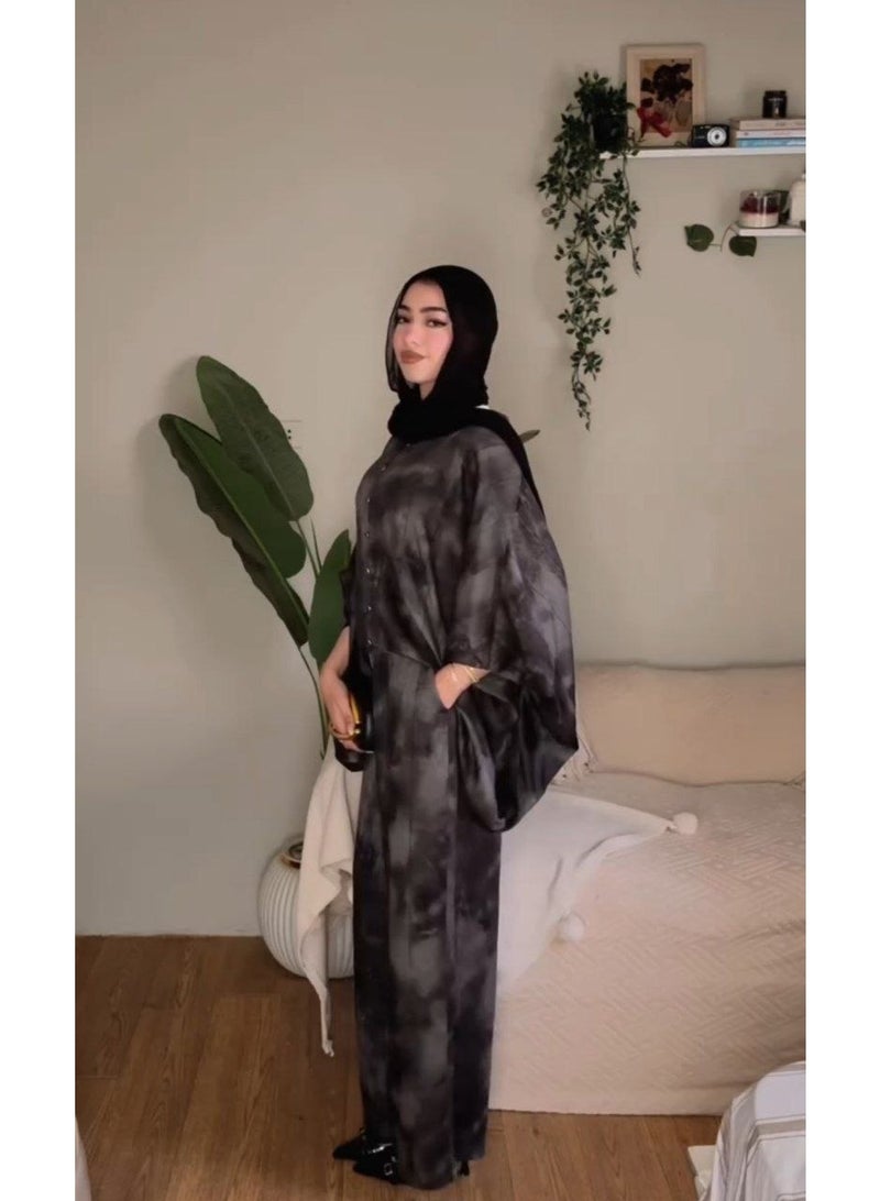 سوت نسائي قطعتين برينت ستان أرماني مستورد  شيميز أزرار أوفر سايز وبنطلون وايد ليج  وان سايز مناسب حتى 85 كجم  كود 4073 - Image 3