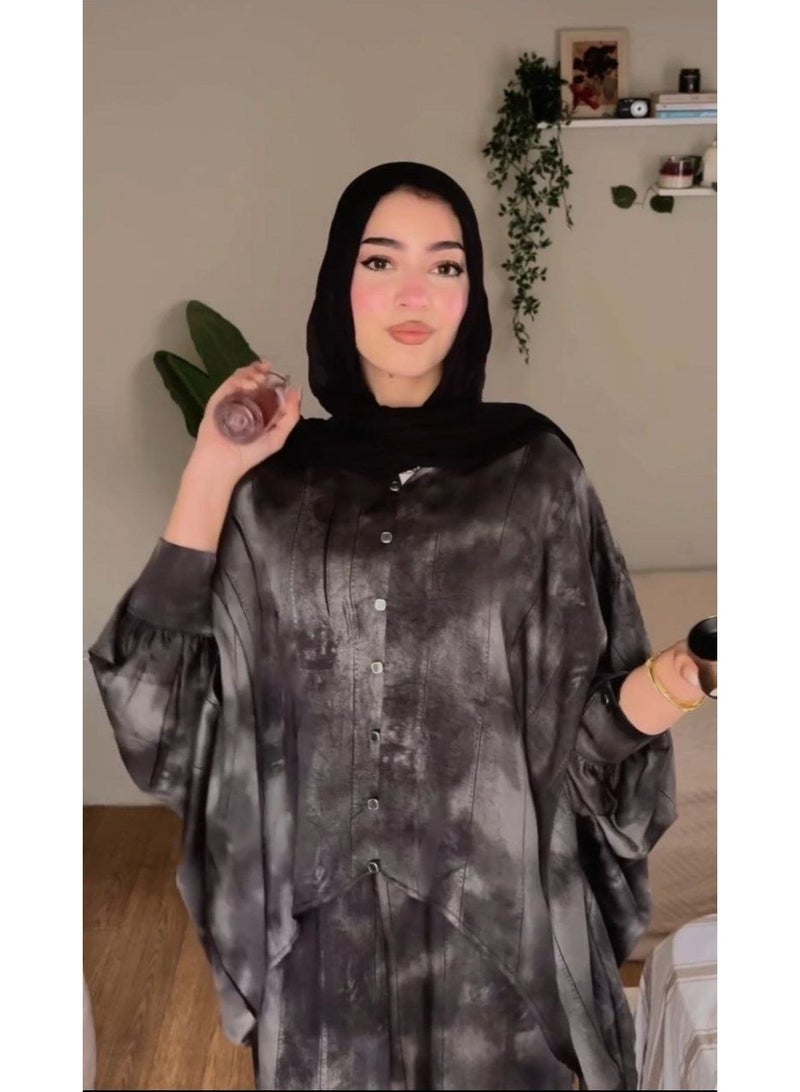 سوت نسائي قطعتين برينت ستان أرماني مستورد  شيميز أزرار أوفر سايز وبنطلون وايد ليج  وان سايز مناسب حتى 85 كجم  كود 4073 - Image 5