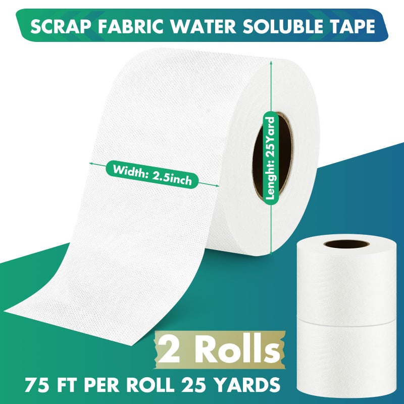Breling شريط بريلينغ للخياطة 2 1/2 بوصة 25 ياردة من قصاصات القماش قابل للذوبان في الماء شريط خياطة بزاوية لسهولة التثبيت (2 لفة) - Image 2