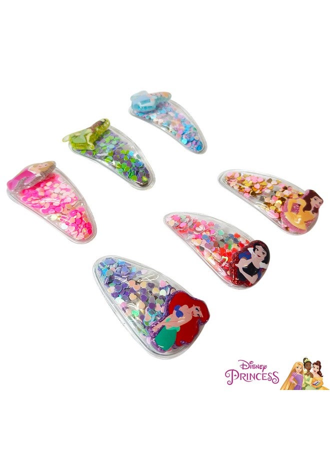 Licensed Hair Accessories For Girls, 6Pc Cute Hair Clips With Favorite Disney Princess Character Charms, Magical Confetti Hair Clips, Ages 3+