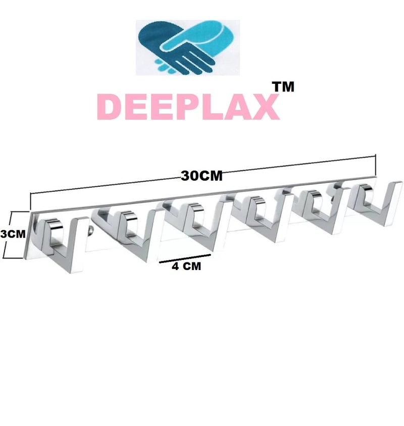 Deeplax Exclusive L Heavy Duty 6 Pin Bathroom Cloth Hooks, Door Hanger, Wall Hooks Rail for Hanging Clothes and Keys, Bathroom Accessories (Fully Chrome Finish), (Pack of 2) - Image 3