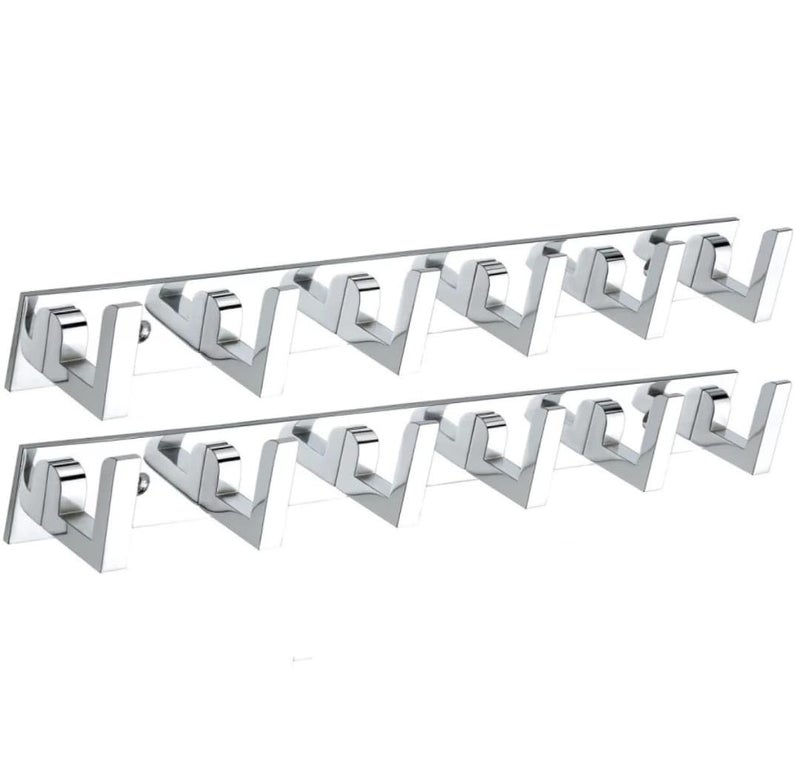 Deeplax Exclusive L Heavy Duty 6 Pin Bathroom Cloth Hooks, Door Hanger, Wall Hooks Rail for Hanging Clothes and Keys, Bathroom Accessories (Fully Chrome Finish), (Pack of 2) - Image 1