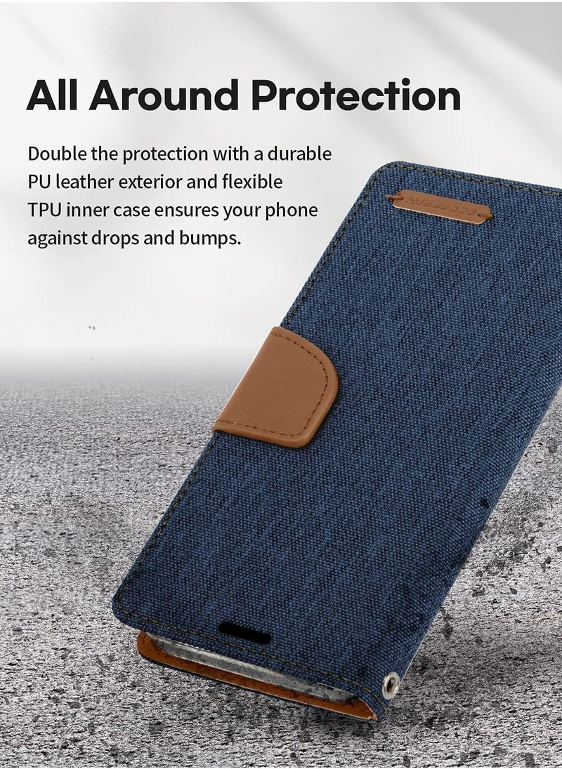 GOOSPERY - Goospery Canvas Wallet For Apple iPhone 13 Pro Denim And Leather Protection Flip Cover Stand Case With Pockets including Card Slots - Image 1