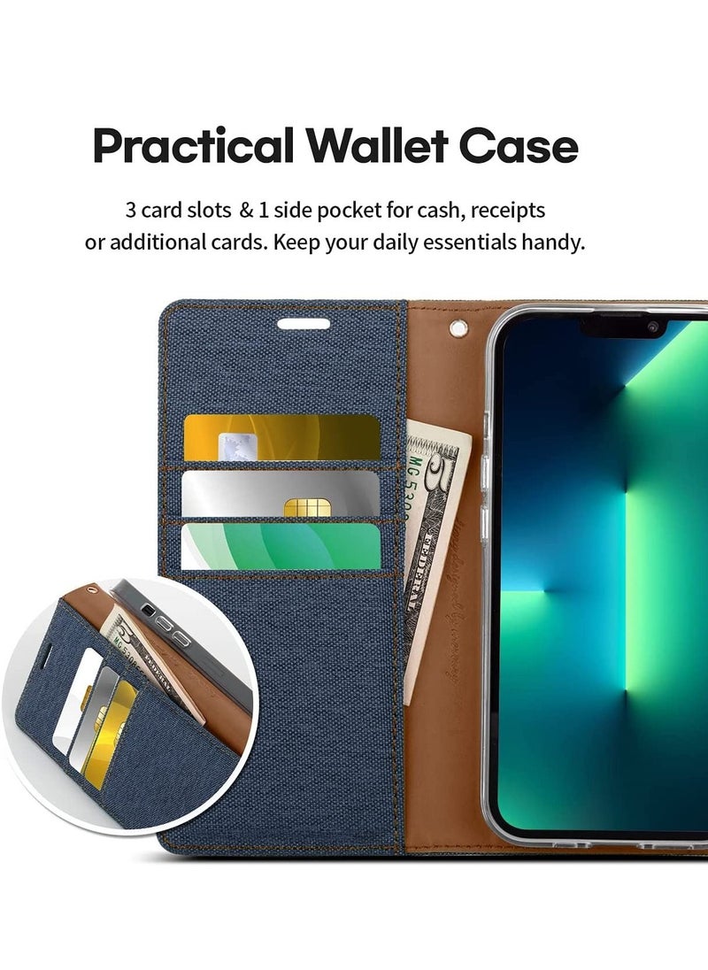 GOOSPERY - Goospery Canvas Wallet For Apple iPhone 13 Pro Denim And Leather Protection Flip Cover Stand Case With Pockets including Card Slots - Image 1