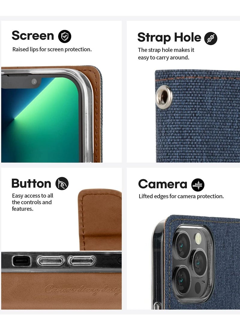 GOOSPERY - Goospery Canvas Wallet For Apple iPhone 13 Pro Denim And Leather Protection Flip Cover Stand Case With Pockets including Card Slots - Image 1