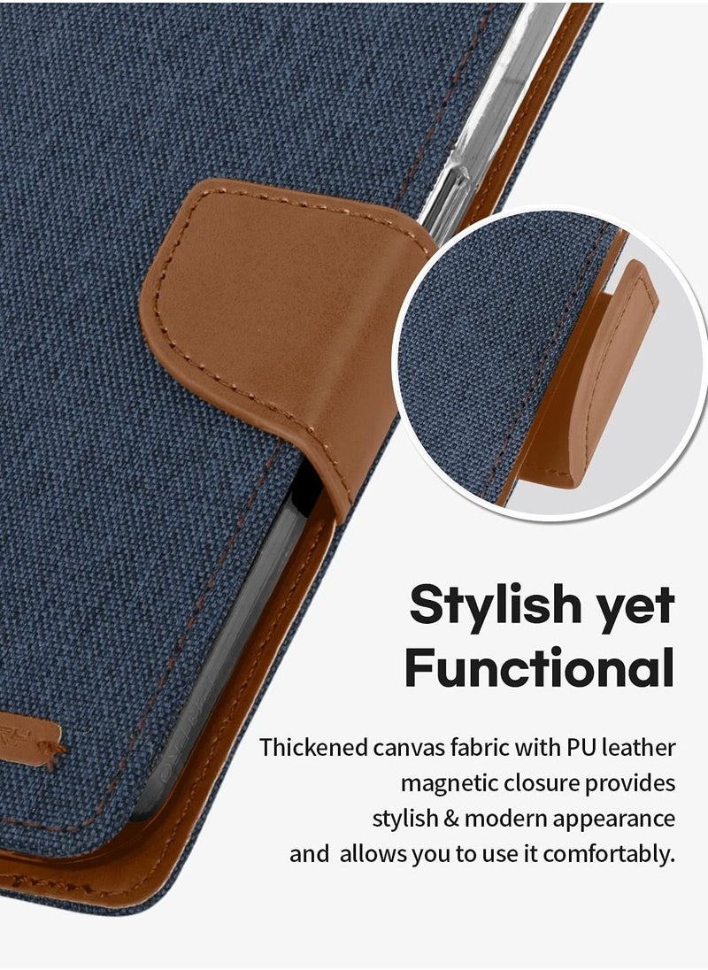 GOOSPERY - Goospery Canvas Wallet For Apple iPhone 13 Pro Denim And Leather Protection Flip Cover Stand Case With Pockets including Card Slots - Image 1