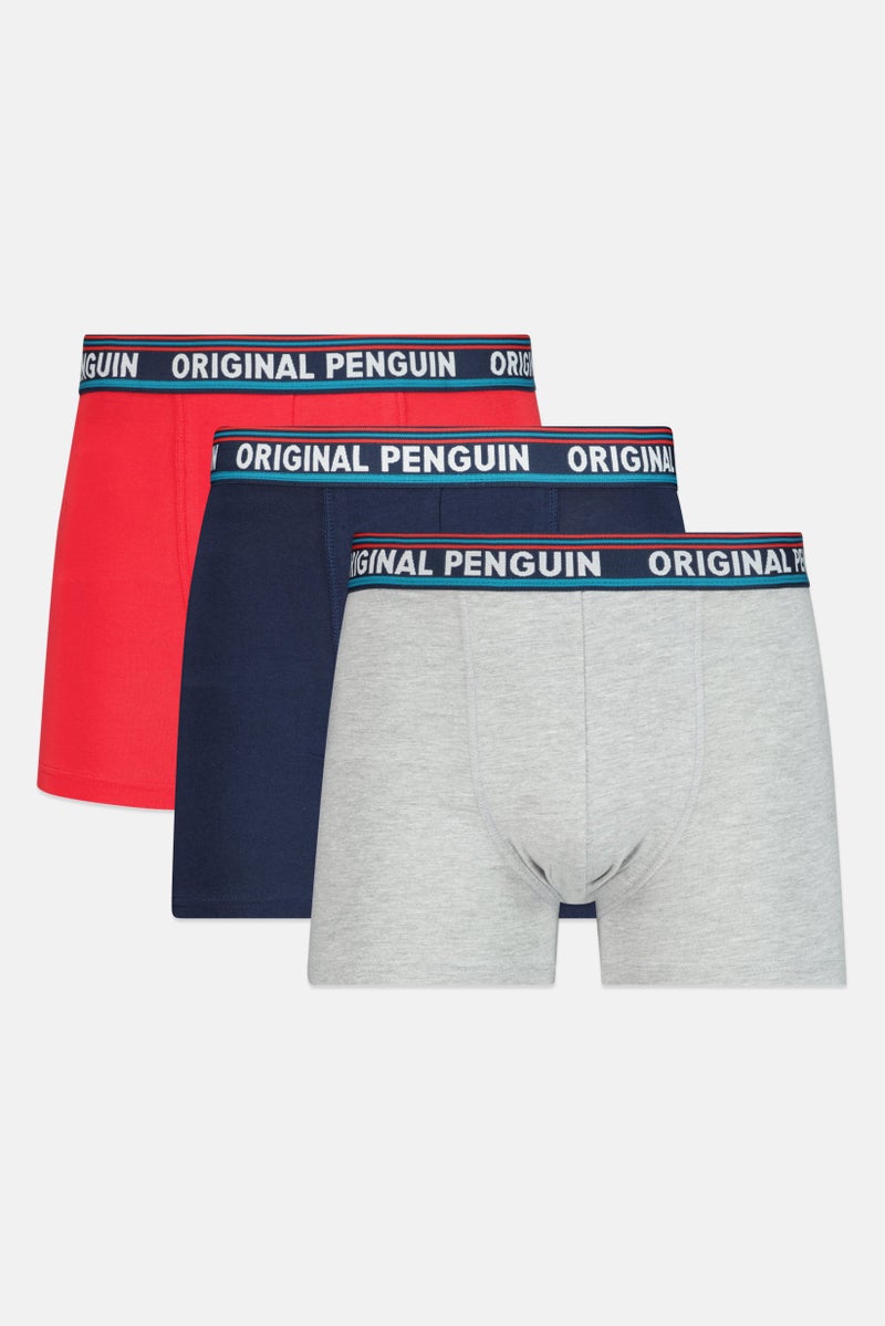 Original Penguin Men 3 Pieces Brand Logo Trunks, Navy/Red - Image 1