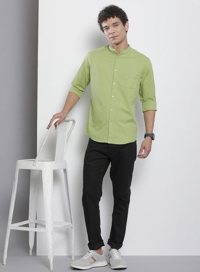 شركة المرآب الهندية قميص رجالي أخضر بياقة ماندارين - Image 4