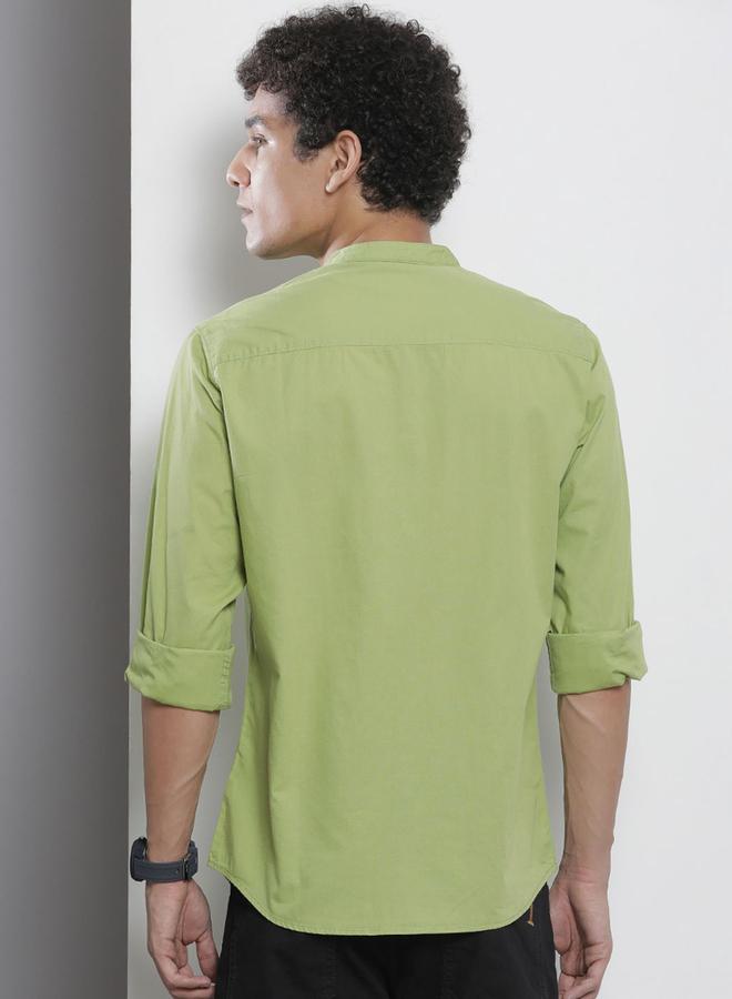 شركة المرآب الهندية قميص رجالي أخضر بياقة ماندارين - Image 3