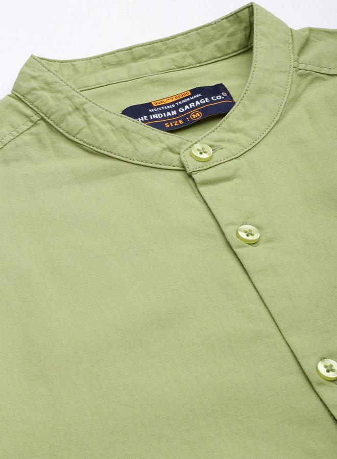 شركة المرآب الهندية قميص رجالي أخضر بياقة ماندارين - Image 5