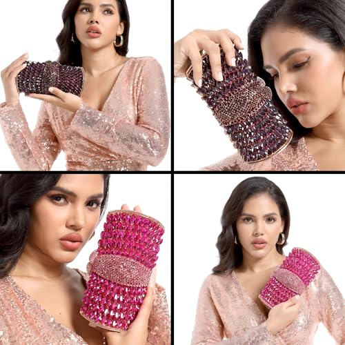 Boutique De FGG Sparkly Gold Crystal Clutch Purse for Women Evening Bags with Spikes Wedding Party Rhinestone Clutch Handbag,Mini - Image 3