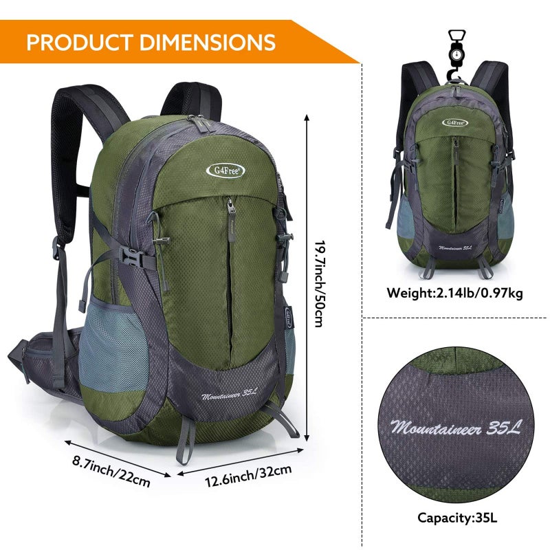 G4Free 35L Hiking Backpack Water Resistant Outdoor Sports Travel Daypack Lightweight with Rain Cover for Women Men (Army Green) - Image 2