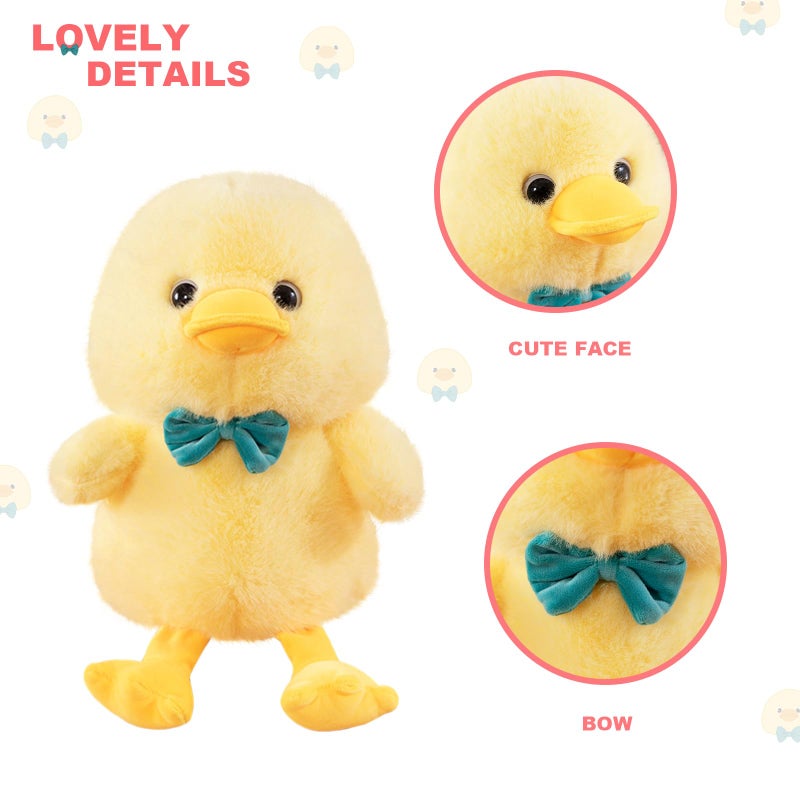 Peach Cat Duck Stuffed Animal With Bow 9"" Cute Duck Plush Soft Plushies Toys Gifts For Kids Yellow - Image 4