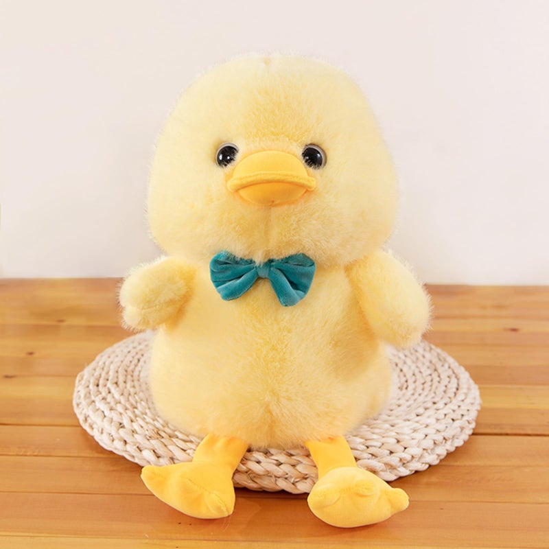 Peach Cat Duck Stuffed Animal With Bow 9"" Cute Duck Plush Soft Plushies Toys Gifts For Kids Yellow - Image 1