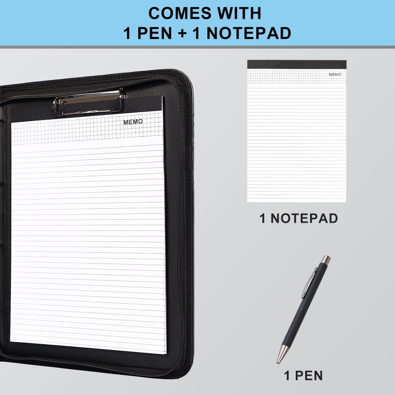 Eshow Leather Portfolio Professional Business Padfolio with Zipper - Interview Resume Notefolio Premium Legal Document Organizer with Card Holder, Writing Pad and File Folders for Men and Women - Image 4