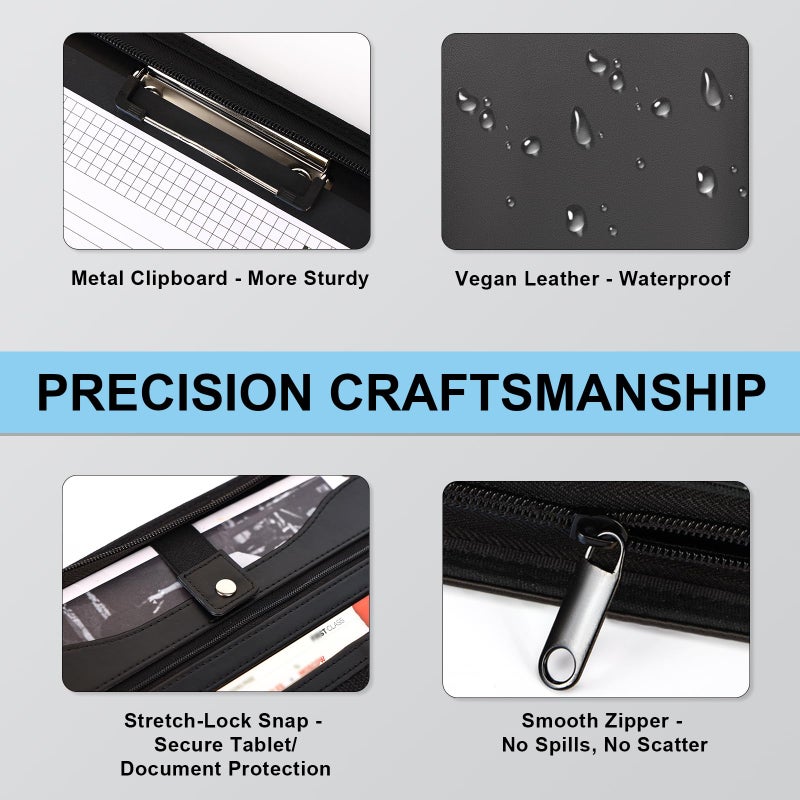 Eshow Leather Portfolio Professional Business Padfolio with Zipper - Interview Resume Notefolio Premium Legal Document Organizer with Card Holder, Writing Pad and File Folders for Men and Women - Image 5