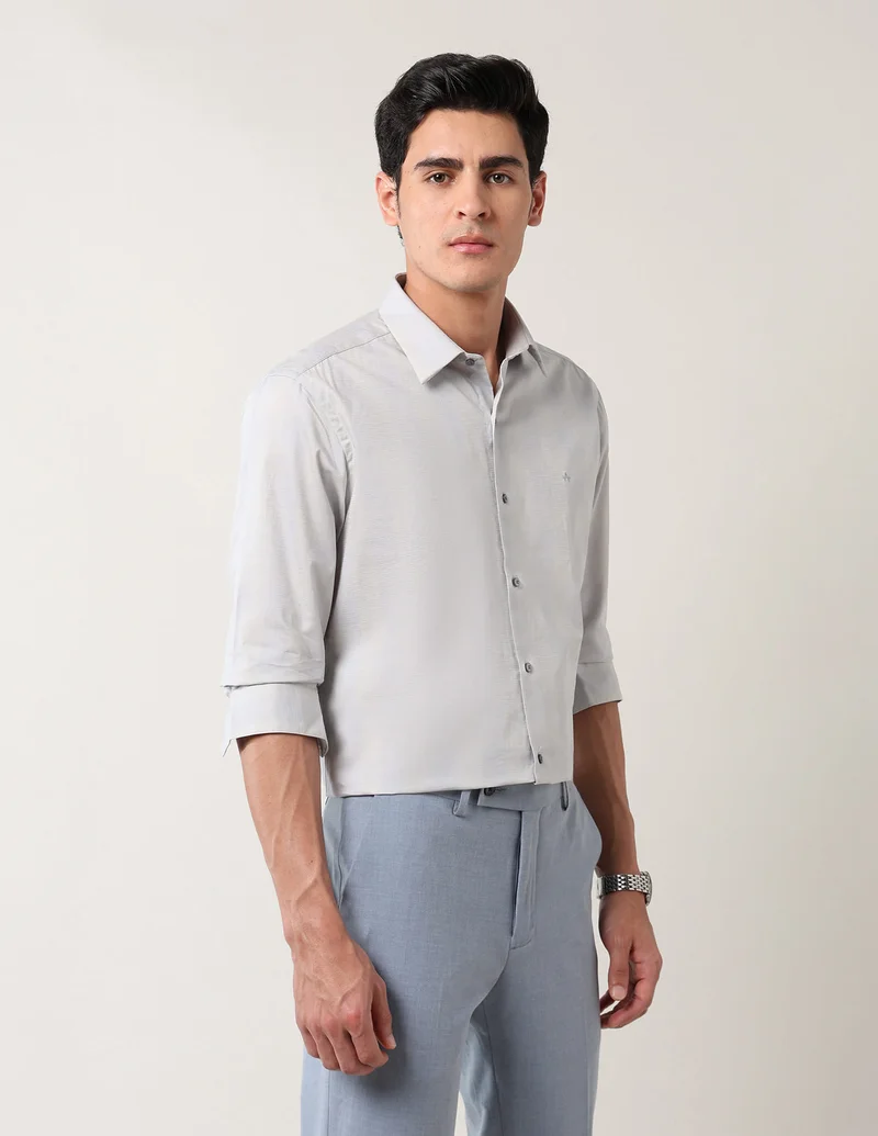 Arrow Light Grey Textured Manhattan Slim Fit Shirt for Men | Best Price UAE