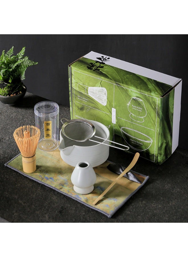 نهر قو طقم شاي ماتشا 7 قطع – وعاء بصنبور، خفاقة، حامل، مصفاة – مجموعة أنيقة للهدايا والاستخدام الشخصي، في صندوق هدايا فاخر - Image 1