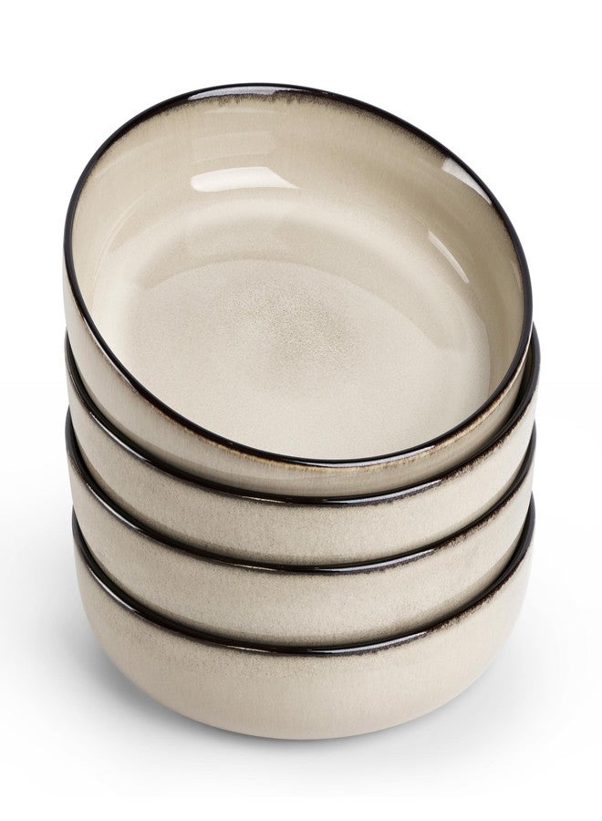 E-far Pasta Bowls Set of 4, 35oz Large Salad Bowls for Serving, Wide and Shallow Ceramic Plates for Kitchen, Double Reactive Glaze, Microwave and Dishwasher Safe, Sandy Beige - Image 1