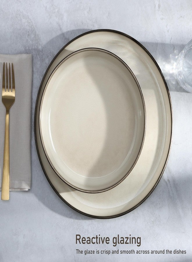 E-far Pasta Bowls Set of 4, 35oz Large Salad Bowls for Serving, Wide and Shallow Ceramic Plates for Kitchen, Double Reactive Glaze, Microwave and Dishwasher Safe, Sandy Beige - Image 4