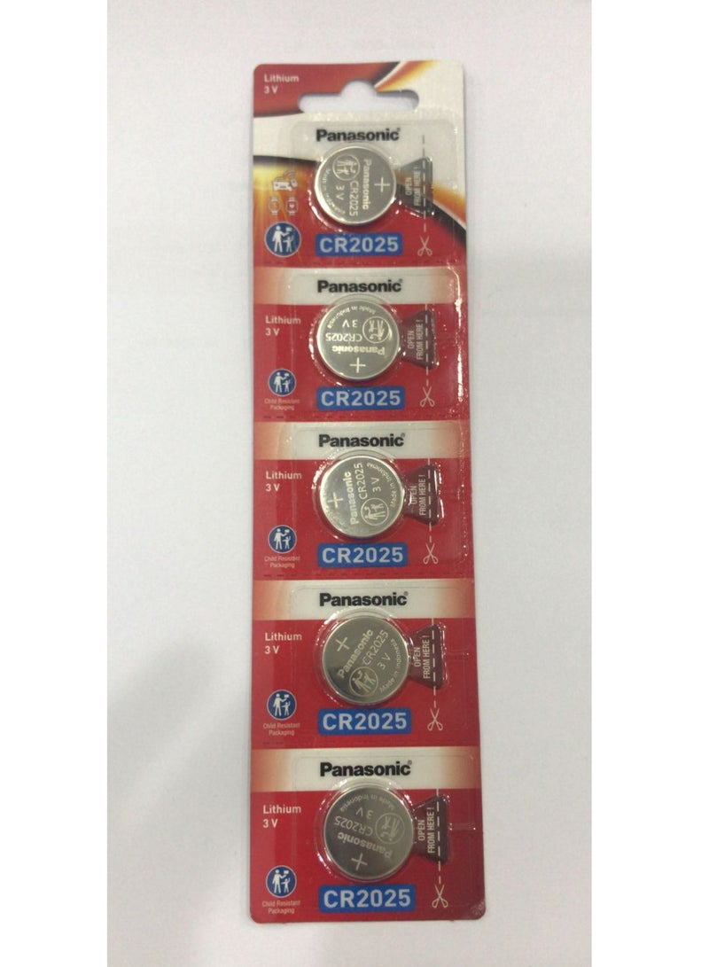 Panasonic CR2025 Lithium Batteries - 5 Pieces