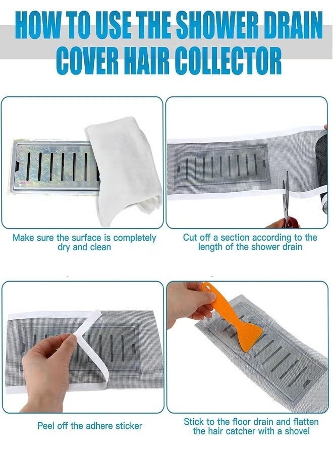 ملصقات ذاتية اللصق لشبكة تصريف الدش للاستخدام مرة واحدة مقاس 4 بوصات × 33 قدمًا، مع مجرفة تنظيف، ومصيدة شعر تصريف الدش، وملصقات شبكية لتصريف الدش للحمام وحوض المطبخ - Image 4