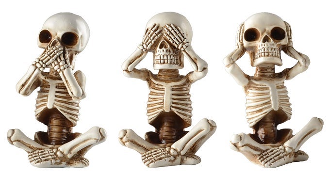 SKELETONS STATUE HEAR SEE SPEAK NO EVIL BABY HALLOWEEN FIGURINES HOME DECORATIVE SET OF THREE 48 IN OYSTER WHITE POLYRESIN