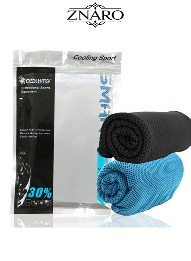 ZNARO 2 Pieces Cooling Towel, Cooling Gym Towel Cool and Dry Towel for Summer, Sport Towel Suitable for Bicycle, Yoga, Running, Fitness Enthusiasts 30x100cm (Black and Blue) - Image 1