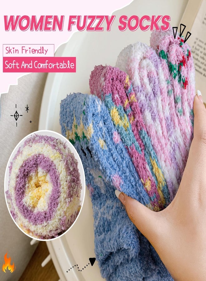 Eocom Womens Fuzzy Heart Socks Warm Fluffy Cozy Winter Slipper Thick Plush Fleece Crew Socks 5 Pairs(Pink/Purple Heart) - Image 2
