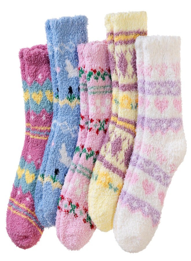 Eocom Womens Fuzzy Heart Socks Warm Fluffy Cozy Winter Slipper Thick Plush Fleece Crew Socks 5 Pairs(Pink/Purple Heart) - Image 1