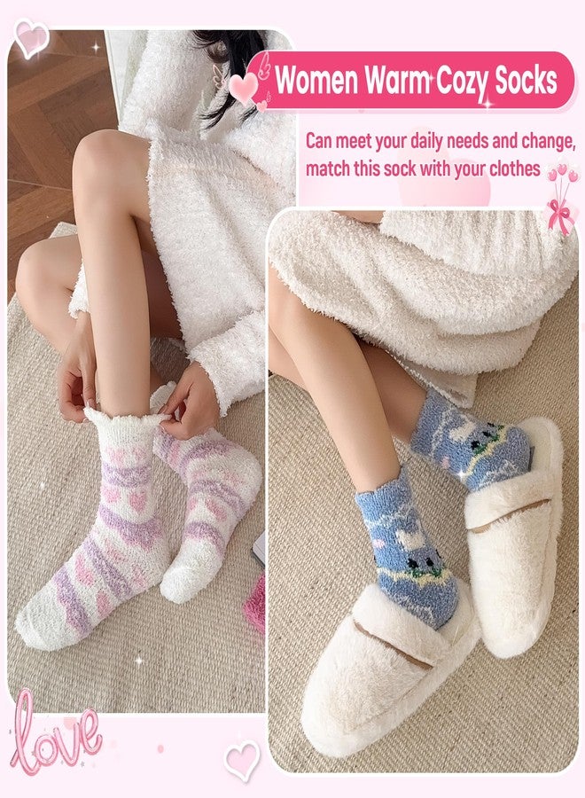 Eocom Womens Fuzzy Heart Socks Warm Fluffy Cozy Winter Slipper Thick Plush Fleece Crew Socks 5 Pairs(Pink/Purple Heart) - Image 5