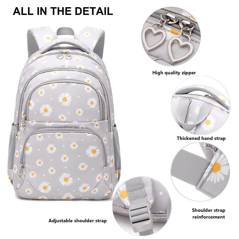 goldwheat Daisy Printed Backpacks With Lunch Pack Pencil Case 3pcs, Lightweight Water Resistant Bookbag For Middle School - Image 3