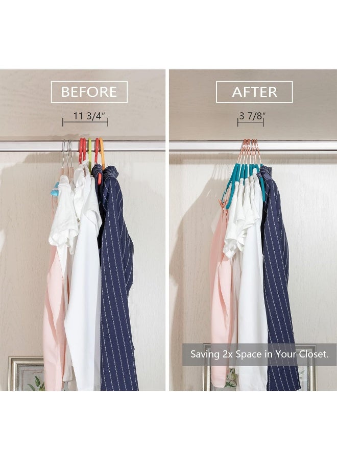 MIZGI Premium Velvet Pants Hangers with Clips (Pack of 20) Slim Skirt Hangers- Non Slip Felt Outfit Dress Hangers Teal - Copper/Rose Gold Hooks, Space Saving Shirt Clothes Hangers - Image 5